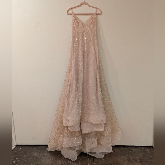 Rose Gold Wedding Dress Tara Keely 2750 Sparkle Low Back Long Removable Train - Picture 8 of 13